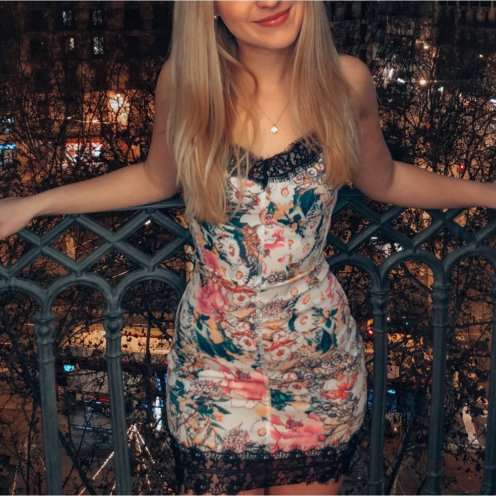 Asos Floral bodycon dress with lace detailing.